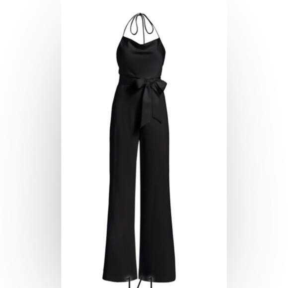Alice + Olivia PRIMROSE DRAPED SATIN-CREPE HALTER JUMPSUIT - Picture 3 of 9